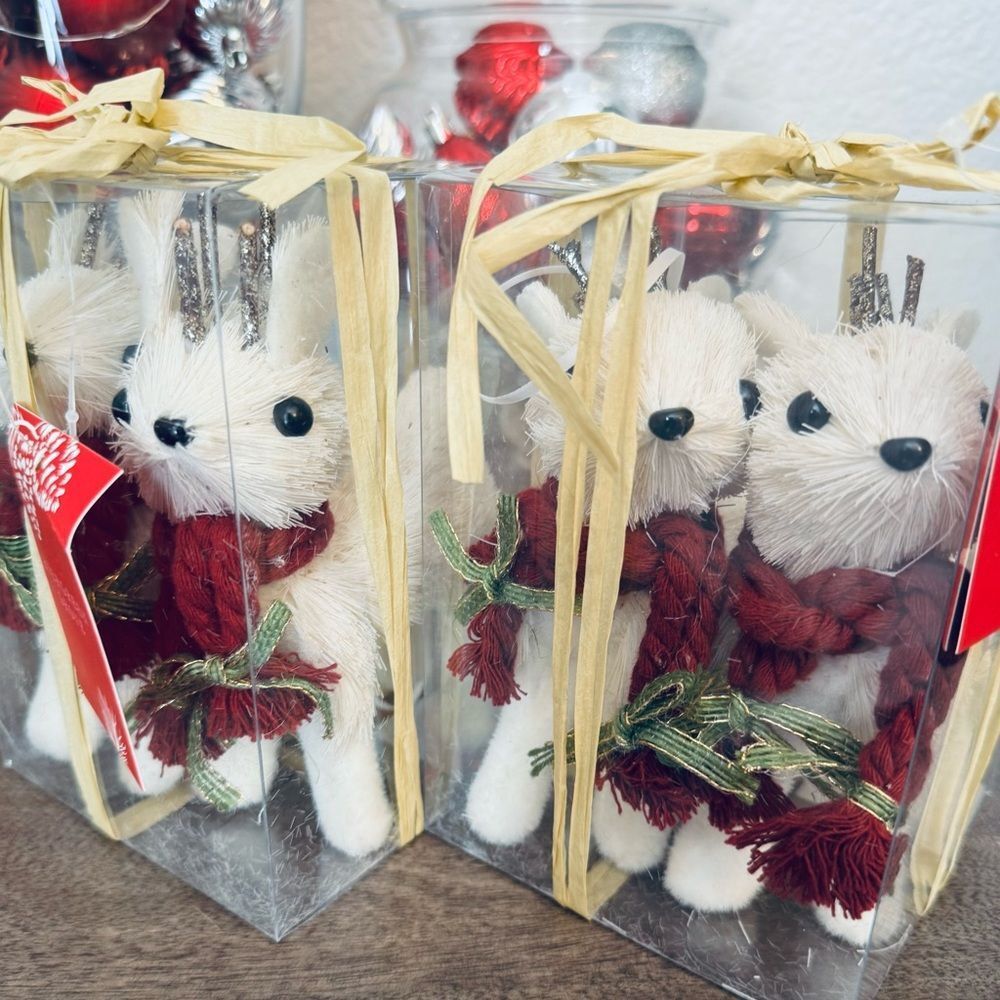 Holiday Woodland Reindeer Straw Deer Christmas Ornaments 2-pc Set